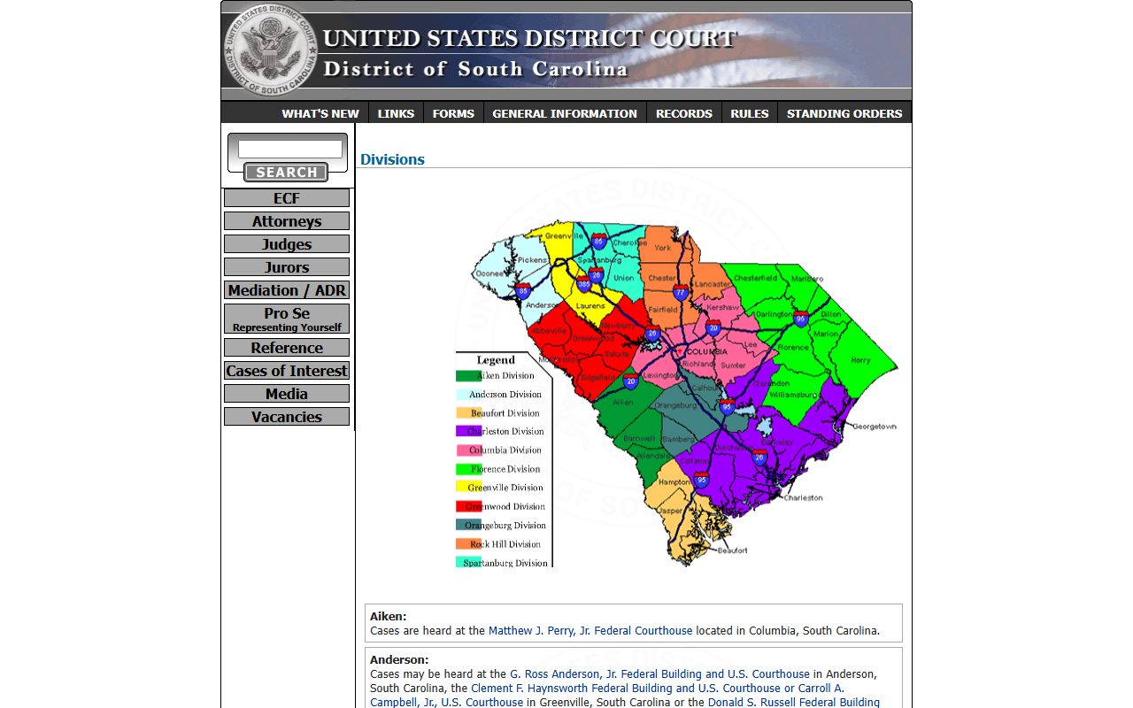 Georgetown County Circuit Court records federal court divisions