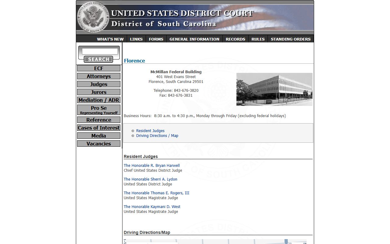 Georgetown County Circuit Court records Florence federal courthouse