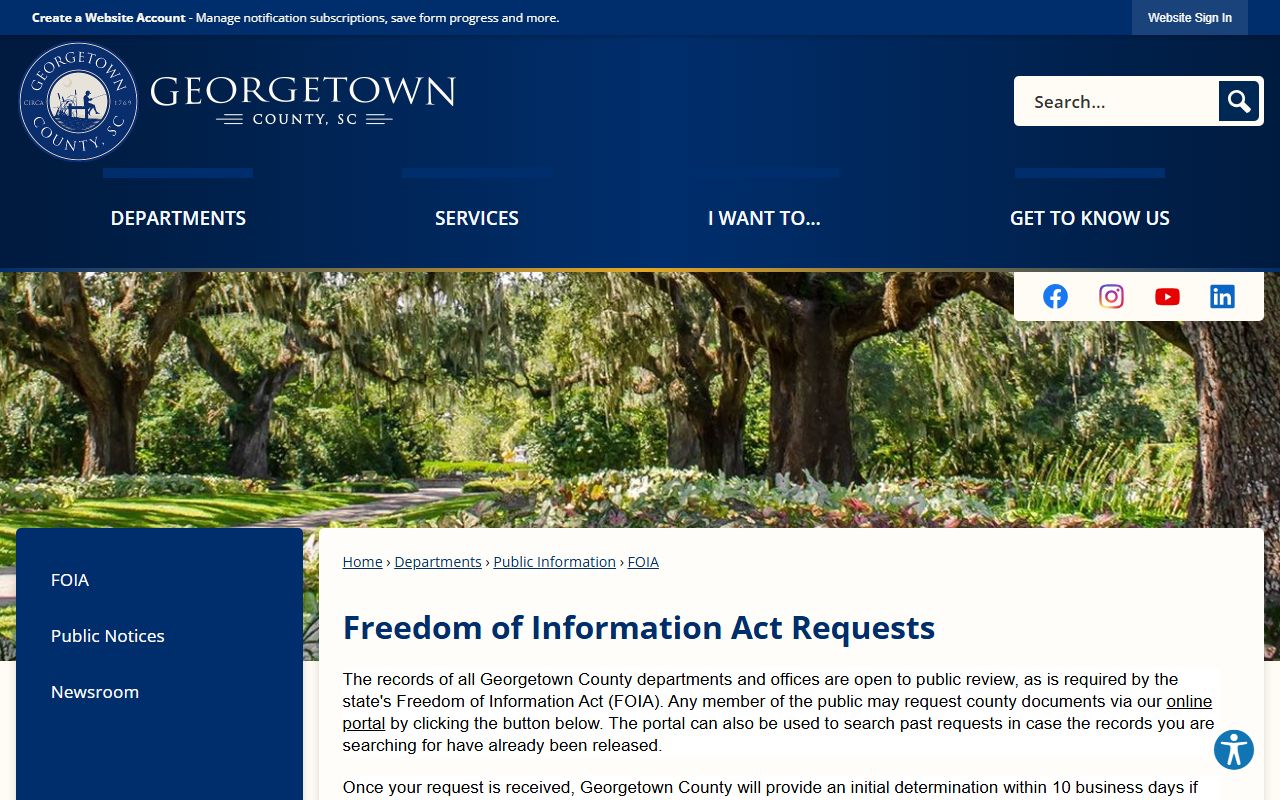 Georgetown County Clerk of Court records FOIA page