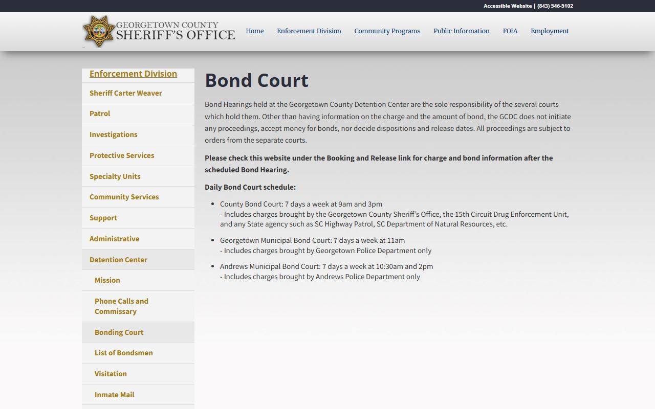 Georgetown County arrest records Bond Court charges