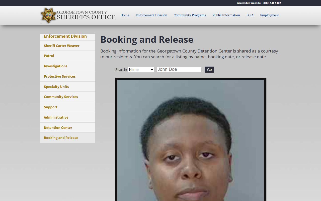 Georgetown County arrest records booking and release roster