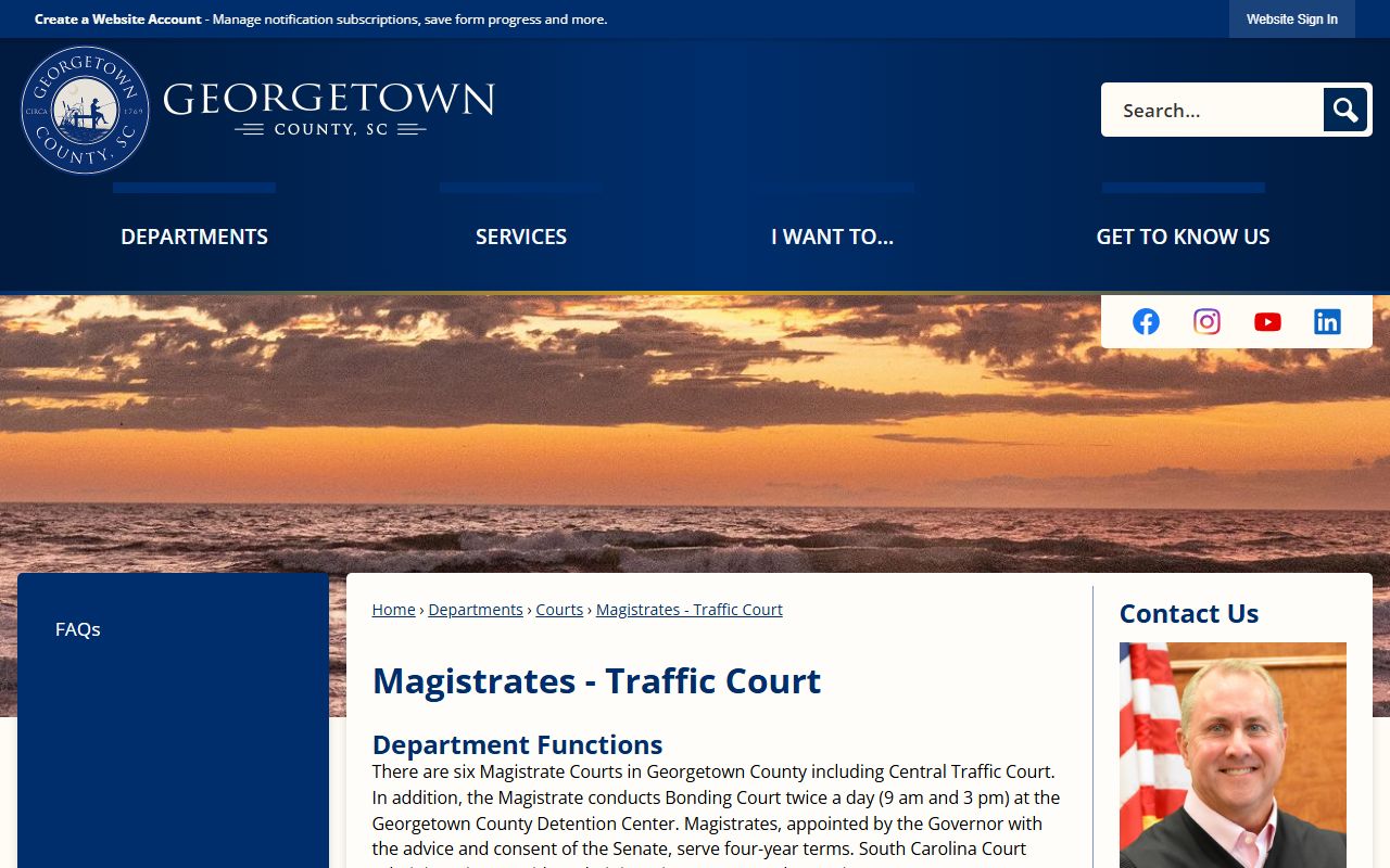 Georgetown County court dockets Magistrates and Traffic Court page