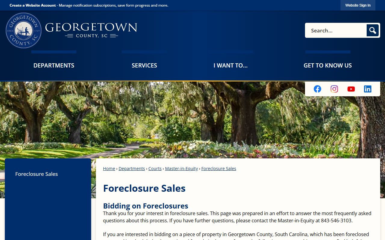 Georgetown County court dockets Master-in-Equity page