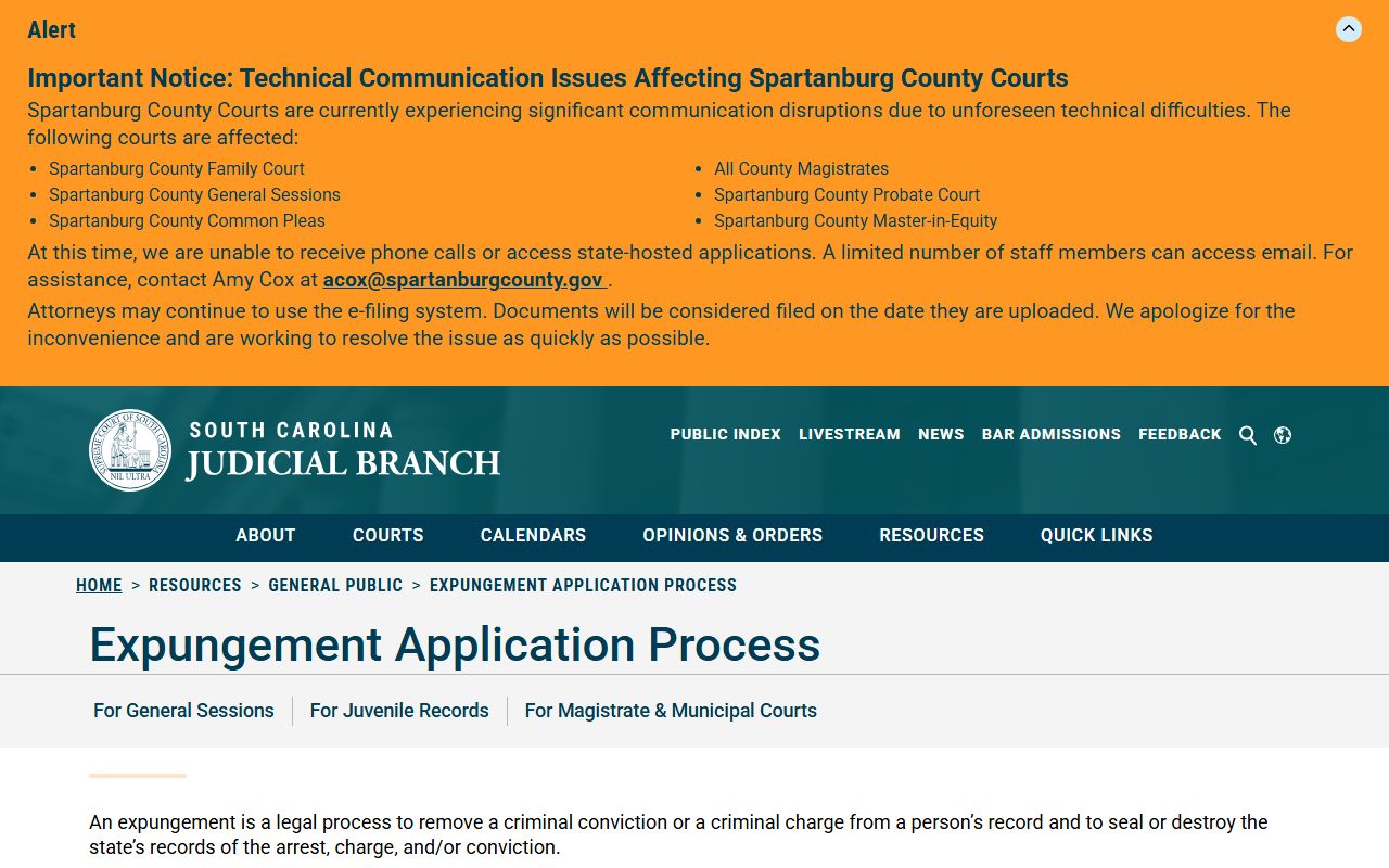 Georgetown County court dockets expungement process page