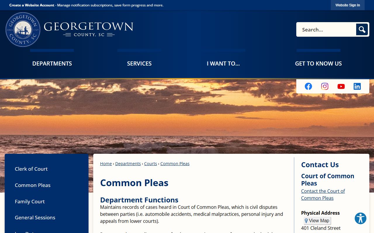 Georgetown County court records Common Pleas page