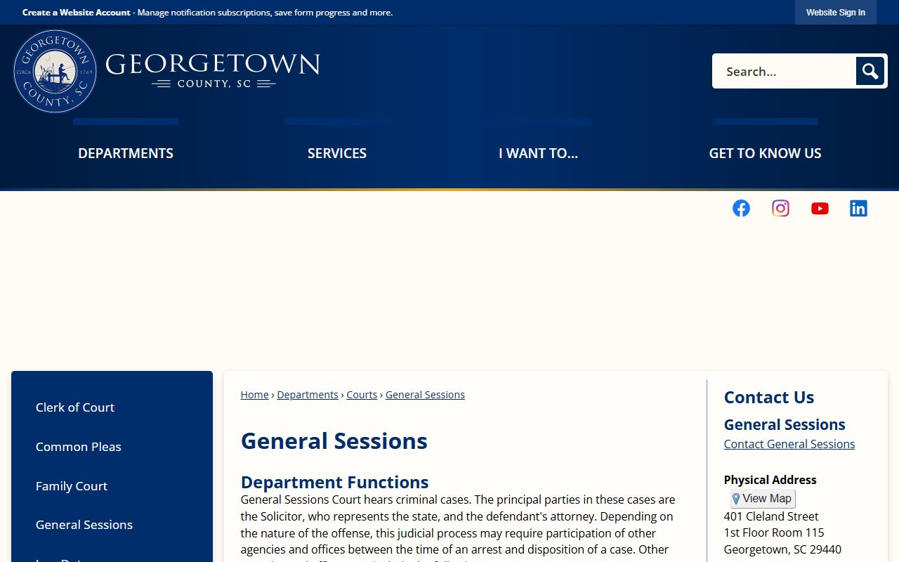 Georgetown County court records General Sessions page
