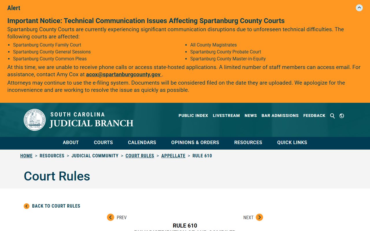 Georgetown County court records Rule 610 text