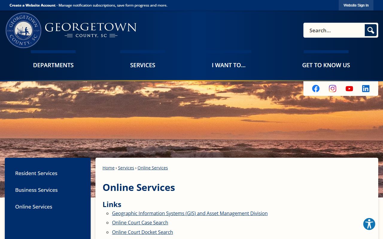 Georgetown County court records online services page