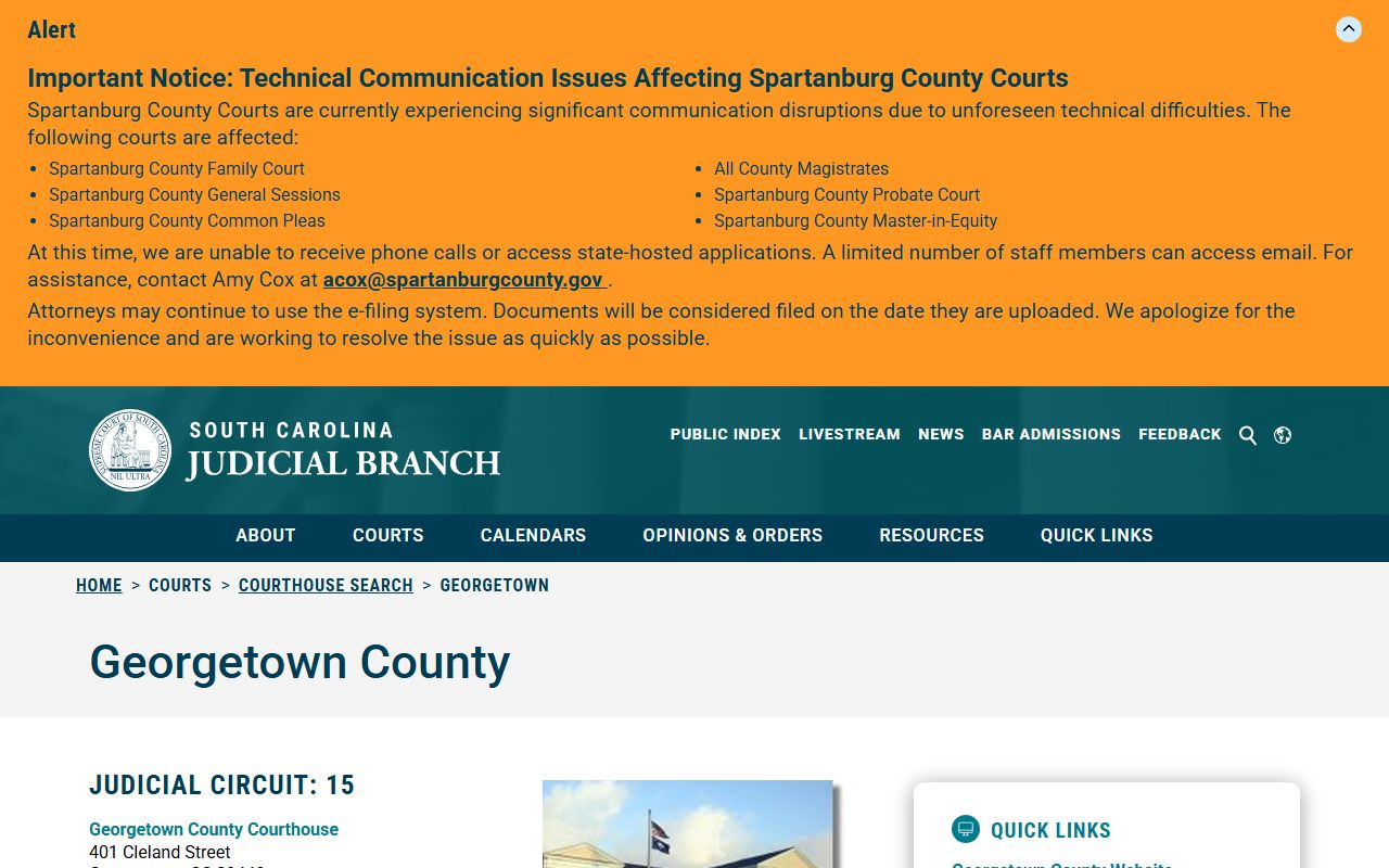 Georgetown County court records Judicial Branch courthouse page
