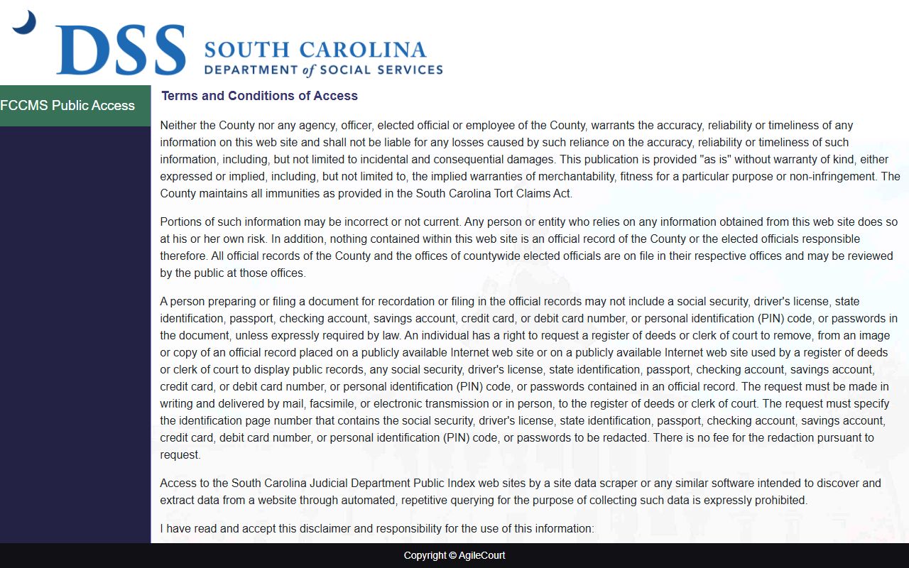 Georgetown County divorce records FCCMS portal