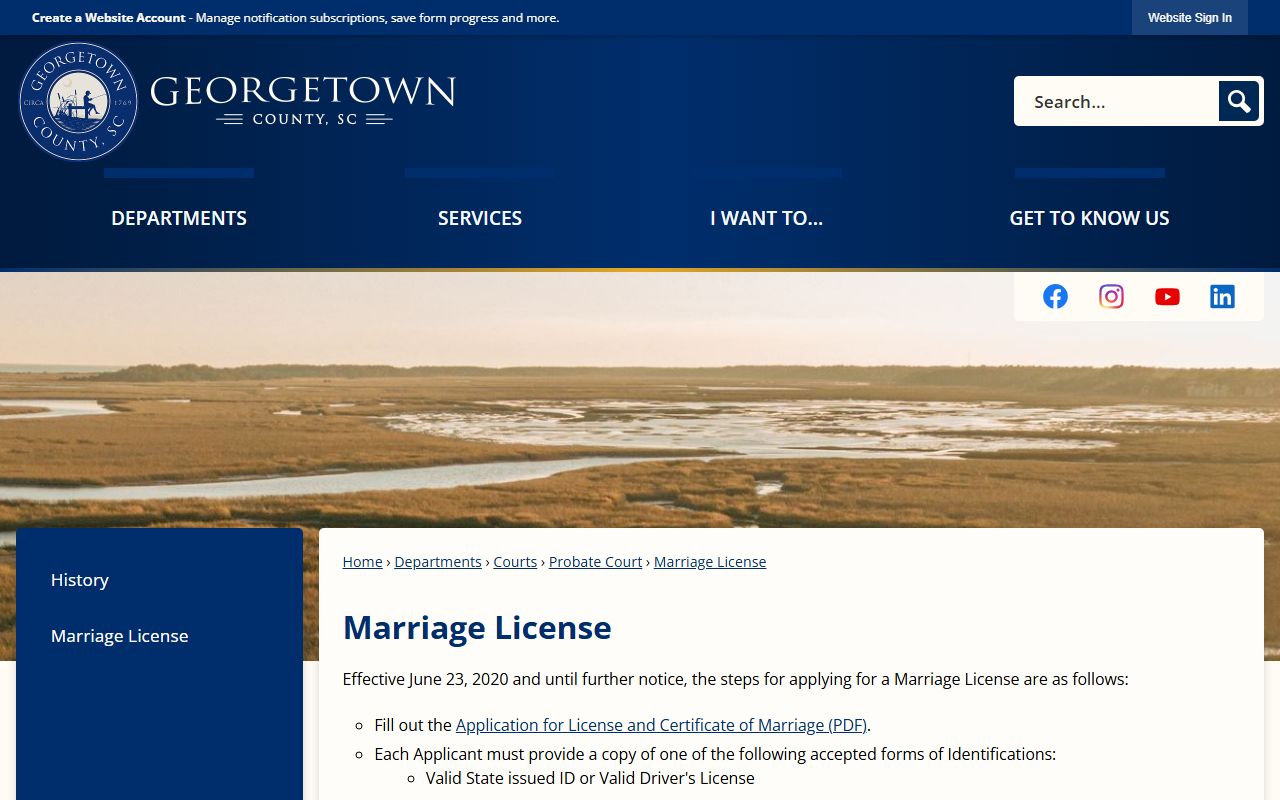 Georgetown County marriage records license page