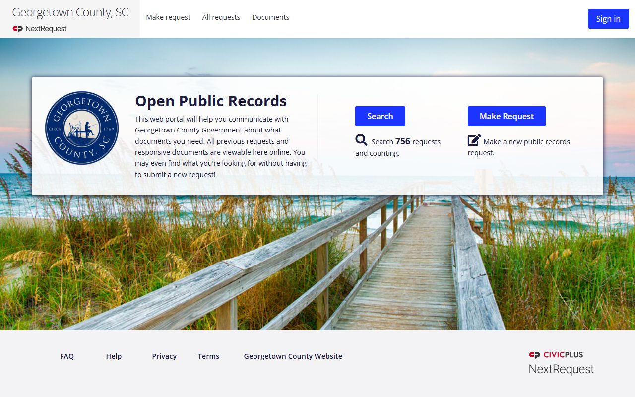 Georgetown County warrant records NextRequest public records portal