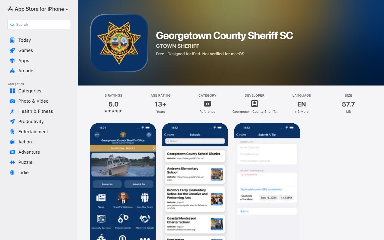 Georgetown County warrant search Sheriff SC app Apple App Store listing