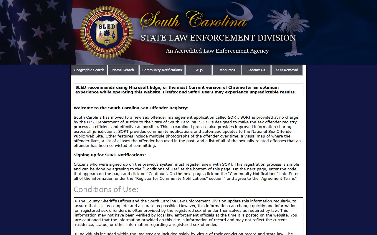 Georgetown County warrant records SLED sex offender registry